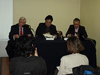 Walter Sánchez, Director del IEI, junto a Stefan Larenas, presidente de ODECU, y Claudio Urrutia, presidente Federación de Sindicatos de Unilever.
